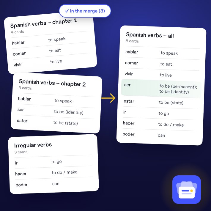 Three Quizlet sets about Spanish verbs merged into one set of 8 cards