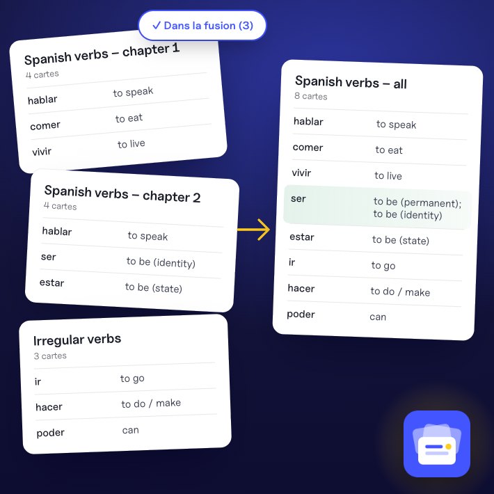 Trois sets Quizlet de verbes espagnols fusionnés en un set de 8 cartes